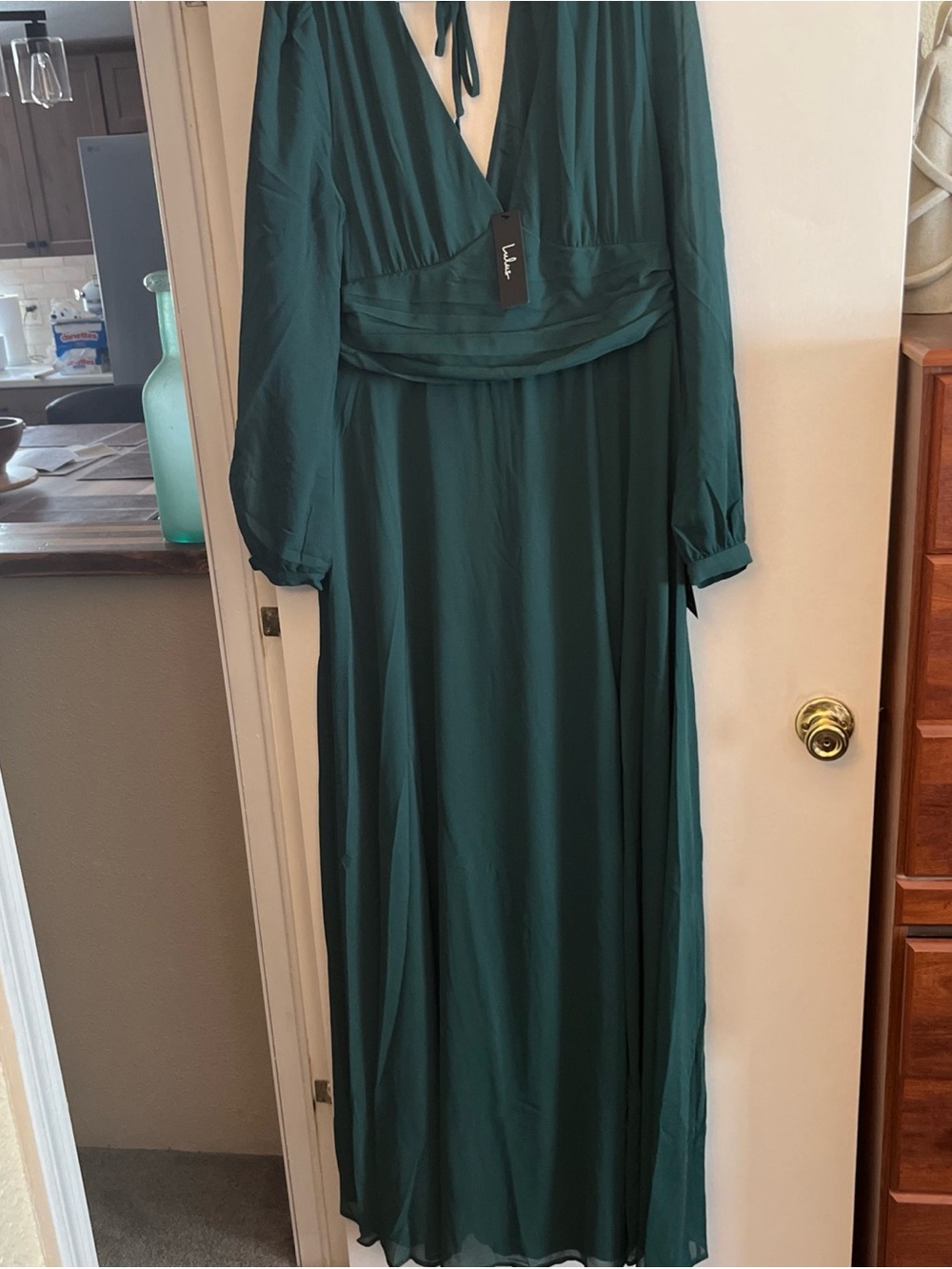 Lulu's Teal Green Long Sleeve V-Neck Maxi Dress